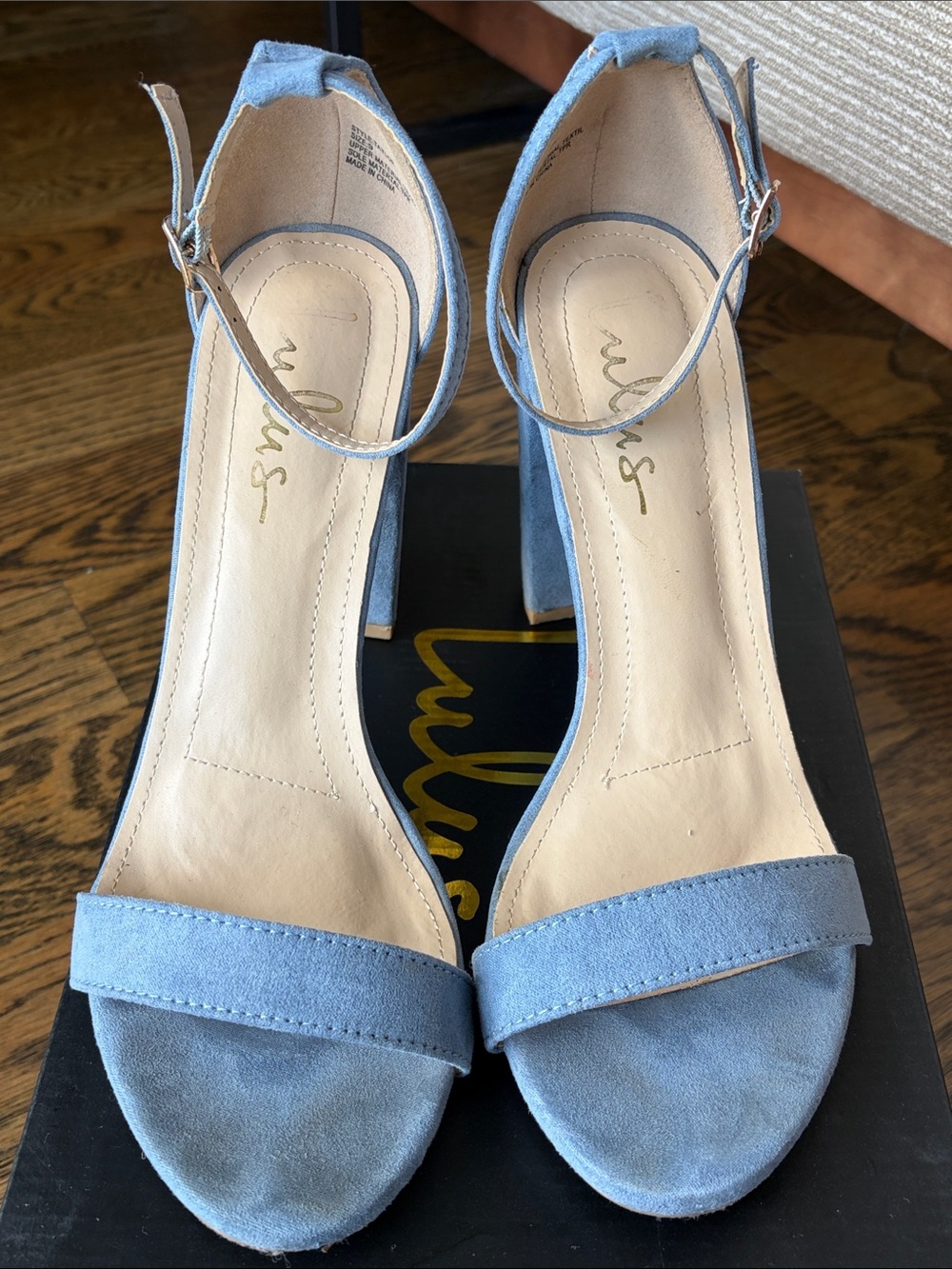 Lulu's Light Blue Suede Block Heel Sandals with Ankle Strap - Picture 3 of 7